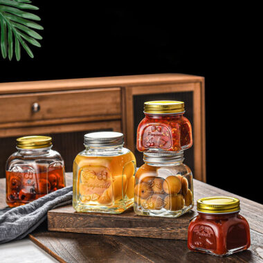 Multi-purpose wide-mouth glass jam jars for storage