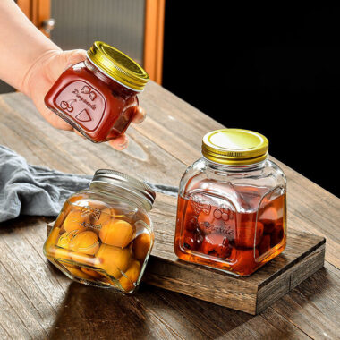 Multi-purpose wide-mouth glass jam jars for storage