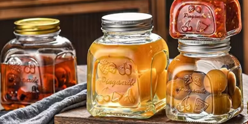 Multi-purpose wide-mouth glass jam jars for storage
