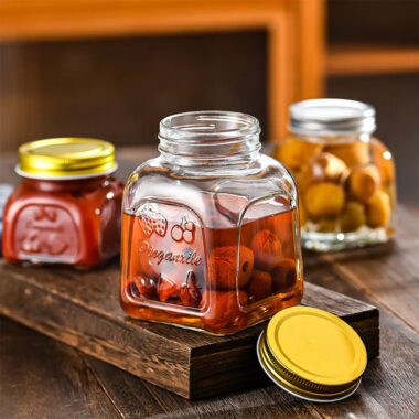 Multi-purpose wide-mouth glass jam jars for storage