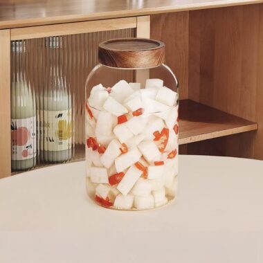 Large-capacity pickle jar with natural bamboo lid for kitchen use
