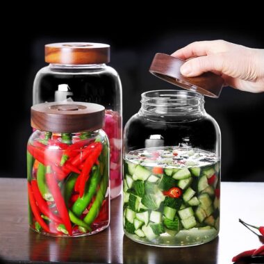 Large-capacity pickle jar with natural bamboo lid for kitchen use