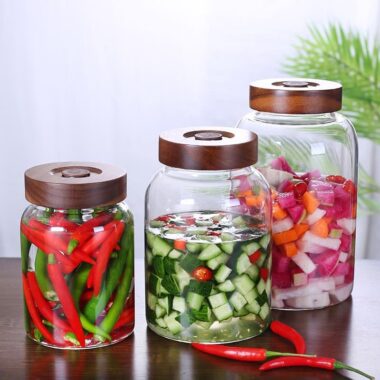 Large-capacity pickle jar with natural bamboo lid for kitchen use
