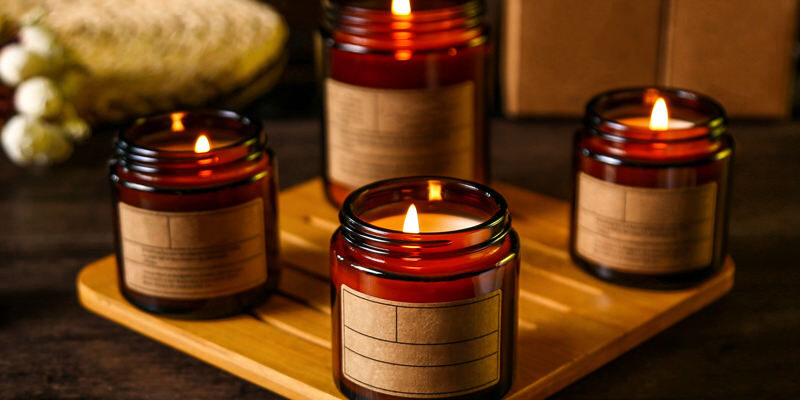 High quality amber glass candle jars