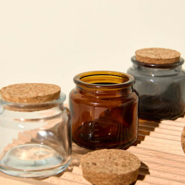 Clear glass candle jars with cork lid