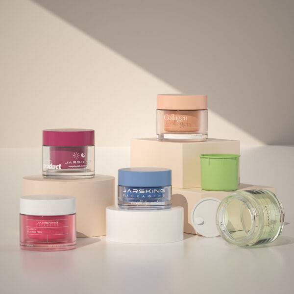 Luxury double wall glass cosmetic jars with lid