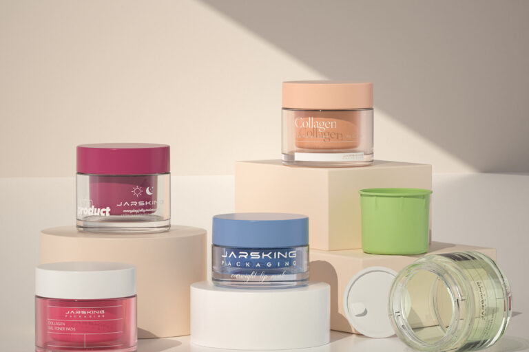 Elegant glass cosmetic jars for skincare use (2) Luxury double wall glass cosmetic jars with lid