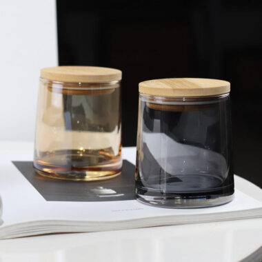 Luxury iridescent glass candle jars with wooden lid