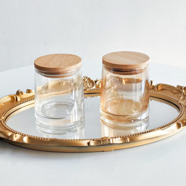Luxury iridescent glass candle jars with wooden lid