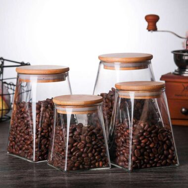 Airtight glass food storage jars with bamboo lids for kitchen
