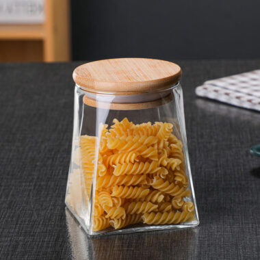 Airtight glass food storage jars with bamboo lids for kitchen
