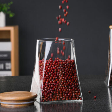 Airtight glass food storage jars with bamboo lids for kitchen