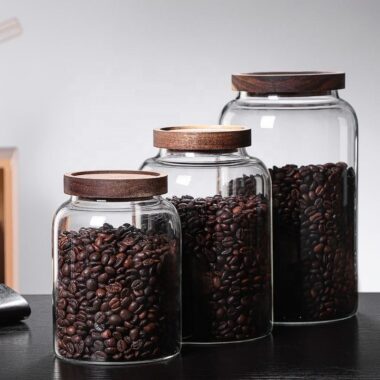 Modern glass food storage jars for household kitchen
