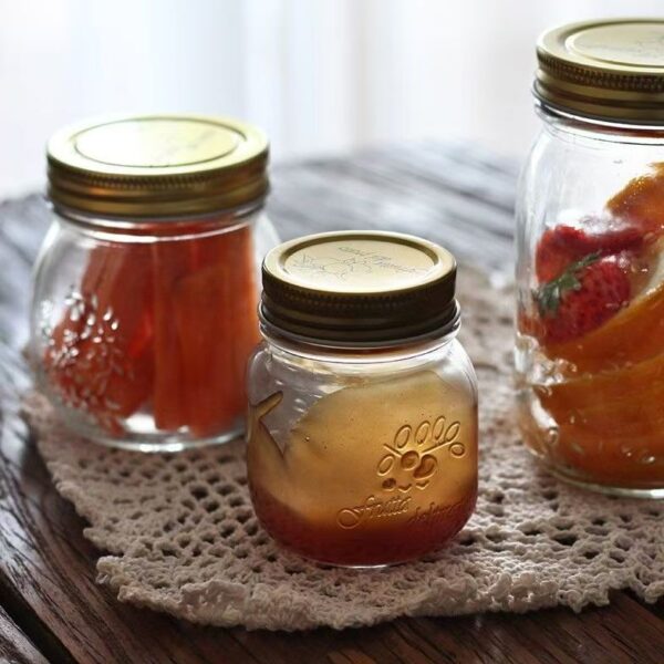 Vintage embossed jam jar with sealed lid for home use