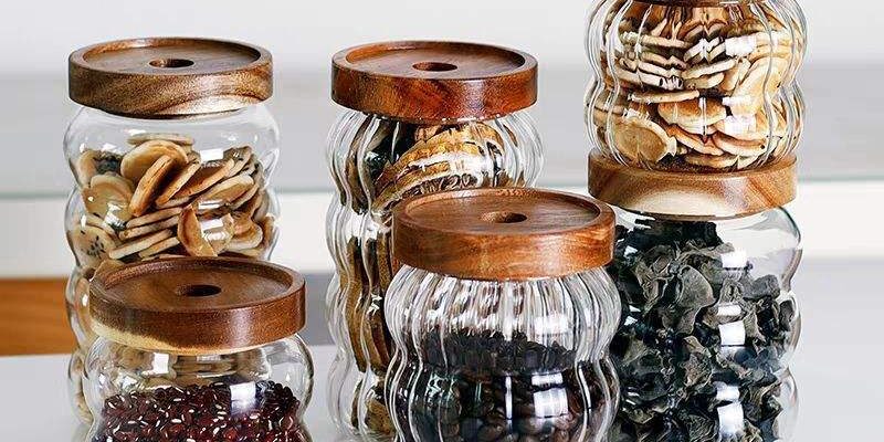 Modern design glass food storage jars for grains