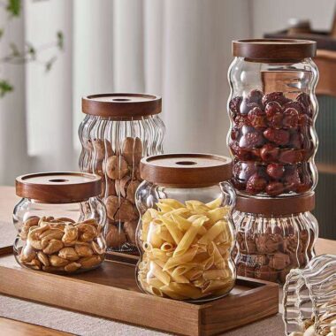 Modern design glass food storage jars for grains