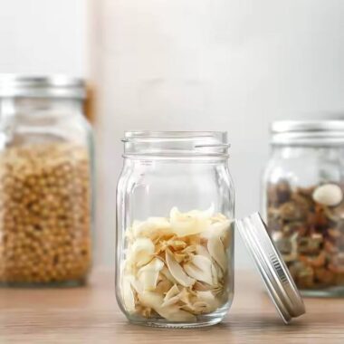Clear glass kitchen food storage jars with lid