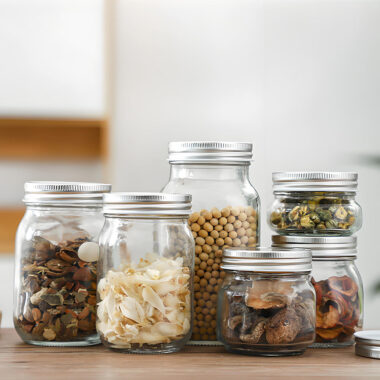 Clear glass kitchen food storage jars with lid
