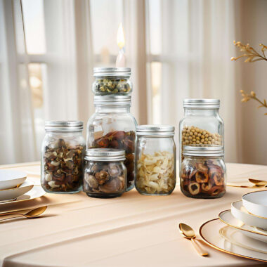 Clear glass kitchen food storage jars with lid