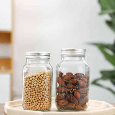 Clear glass kitchen food storage jars with lid