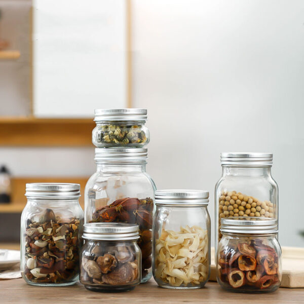 Clear glass kitchen food storage jars with lid