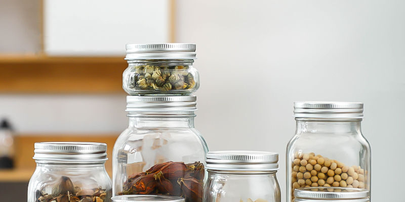 Clear glass kitchen food storage jars with lid